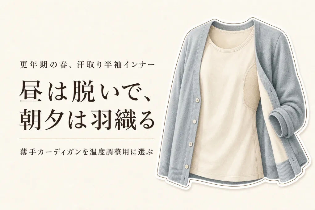 【季節先取り・春】汗取り半袖インナー レディースと薄手カーディガンの持ち替え方｜昼は脱ぎ、朝夕は羽織る選び方